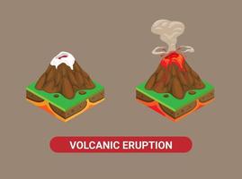 montanha de erupção vulcânica. vetor de ilustração conjunto isométrico desastre natural