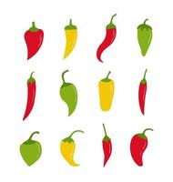 mão desenhada chili peppers definido. ilustração plana do vetor. vetor