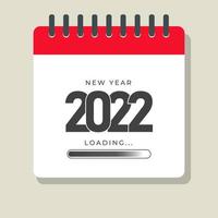 ano novo 2022 carregando com ilustração de calendário em fundo isolado vetor