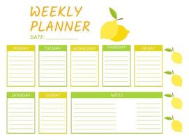 calendário fofo modelo de planejador semanal vetor