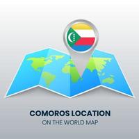 ícone de localização de comores no mapa mundial, ícone de alfinete redondo de comores vetor