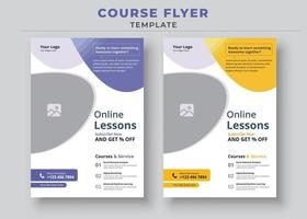 modelo de panfleto de curso, panfletos de aula online, panfleto educacional, panfletos de curso online e pôster vetor