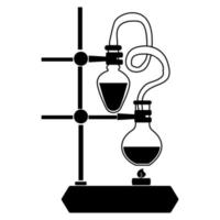 silhueta de tripé com frascos e aquecimento, pesquisa de laboratório ou experimento vetor