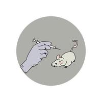 injeção de um rato de laboratório, pesquisa de uma vacina ou medicamento em um animal experimental, um rato branco e uma mão com uma seringa vetor