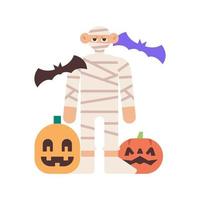 fantasia de múmia de halloween com ilustração de abóbora de halloween vetor