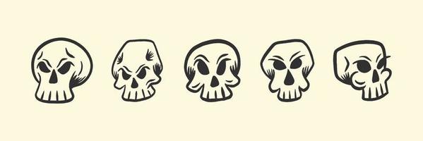conjunto de ilustração retro da cabeça do crânio para t-shirt ou desenho de tatuagem vetor