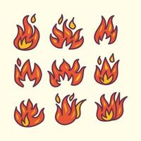 conjunto de ilustração do doodle de fogo vetor