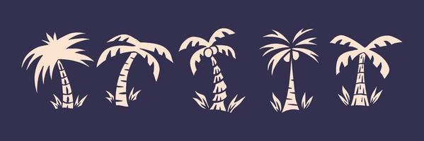 conjunto de palmeira em local tropical com ilustração em estilo retro vetor