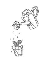 ilustração de baixo poli de um regador regando uma planta em um vaso. vetor. desenho de esboço. Estilo retrô. plano de fundo, símbolo, emblema para o interior. metáfora de negócios. vetor