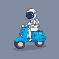 astronauta fofo andando de scooter vetor