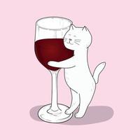 gato com uma taça de vinho. vetor