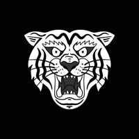 ilustração em preto e branco do tigre impressão em camisetas e suvenires vetor premium vector