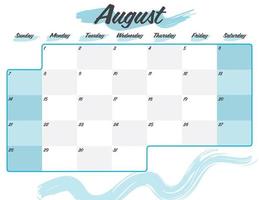 agosto elegante pincel 2022 calendário mensal imprimível vetor