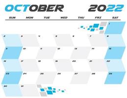 planejador de calendário mensal moderno de outubro de 2022 para impressão vetor