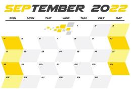 planejador de calendário mensal moderno de setembro de 2022 para impressão vetor