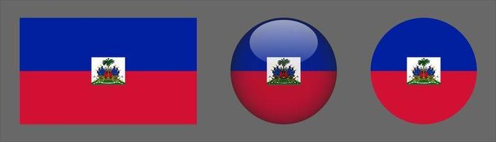 coleção de conjunto de bandeiras haiti, proporção de tamanho original, 3D arredondado e plano arredondado vetor