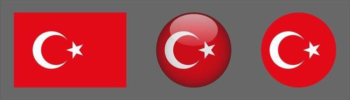 coleção de conjunto de bandeira de turquia, proporção de tamanho original, 3d arredondado, plano arredondado. vetor