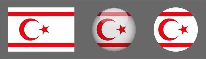 República turca do norte de chipre bandeira definir coleção, proporção de tamanho original, 3d arredondado, plano arredondado. vetor