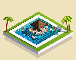 Amigos na ilustração isométrica de parque aquático vetor