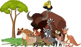 desenhos animados de animais selvagens em estilo simples vetor