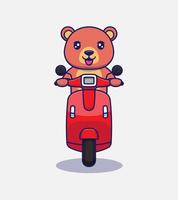 urso fofo andando de scooter vetor