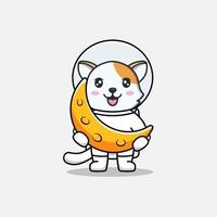 gato fofo vestindo terno de astronauta carregando lua vetor