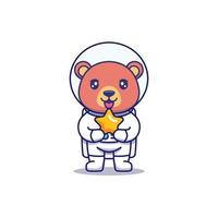 urso fofo vestindo terno de astronauta carregando estrela vetor