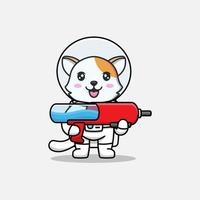 gato fofo vestindo terno de astronauta carregando uma arma vetor