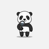 panda fofo segurando uma lupa vetor