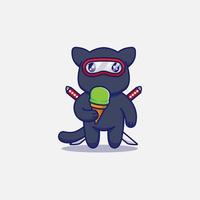 gato ninja fofo comendo sorvete vetor