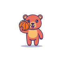 urso fofo carregando bola de basquete vetor