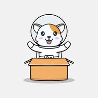 gato fofo vestindo terno de astronauta no papelão vetor