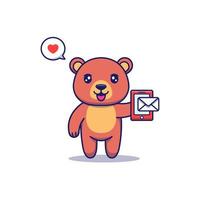 urso fofo recebendo mensagem no smartphone vetor
