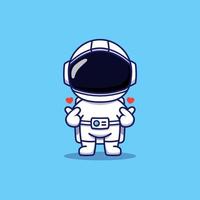 astronauta fofo posando com a mão do amor vetor