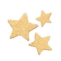 Três estrelas de vetor de glitter dourados. Elemento de design de luxo de brilho dourado. Elemento para cartaz publicitário. Ilustração em vetor plana dos desenhos animados Objetos isolados em um fundo branco