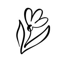 Mão de linha contínua desenho caligráfico vector flor conceito logotipo orgânico. Elemento de design floral escandinavo Primavera no estilo minimalista. Preto e branco