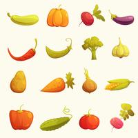 Conjunto de ícones de legumes Flat Retro vetor