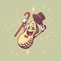cavalheiros mascote de amendoim feliz vetor