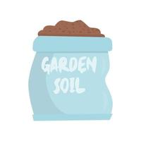 Saco azul fofo com ilustração de solo de jardim, cultivo ou jardinagem.