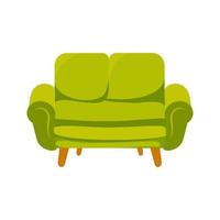 aconchegante design de interiores sofá verde ilustração plana colorido ícone isolado sentar sala de estar objeto de desenho animado vetor