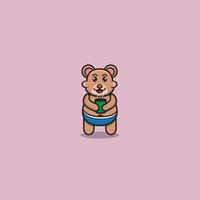 urso bonito bebê com uma xícara de chá. design de personagem, logotipo, ícone, desenho animado e inspiração. vetor