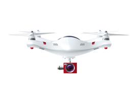 Drone branco com câmera vermelha vetor