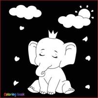 bonito dos desenhos animados sente-se elefante. ilustração em vetor preto e branco para livro de colorir