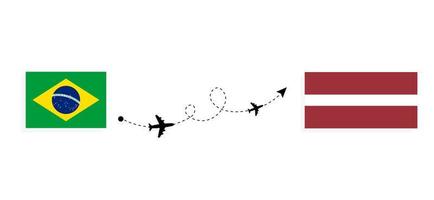 voo e viagem do Brasil para a Letônia pelo conceito de viagem de avião de passageiros vetor