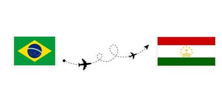 voo e viagem do Brasil para o tajiquistão pelo conceito de viagem de avião de passageiros vetor