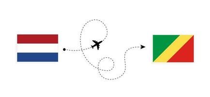 voo e viagem da Holanda para a República do Congo pelo conceito de viagem de avião de passageiros vetor