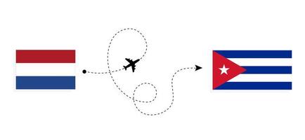 voo e viagem da Holanda para Cuba pelo conceito de viagem de avião de passageiros vetor