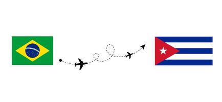 voo e viagem do Brasil para cuba pelo conceito de viagem de avião de passageiros vetor