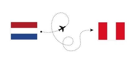 voo e viagens da Holanda para o Peru pelo conceito de viagens de avião de passageiros vetor