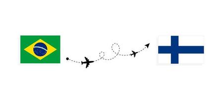 voo e viagem do Brasil para a Finlândia pelo conceito de viagem de avião de passageiros vetor